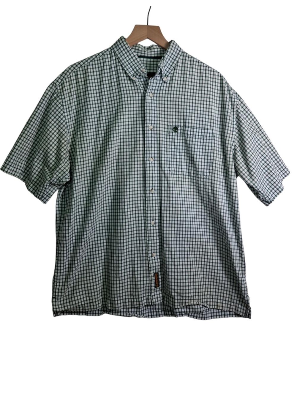 VTG Timberland's Men's Classic Green Check Short-Sleeve Button-Up Shirt - Sz L